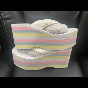 Rocket Do White with Pastel stripe platform thongs
